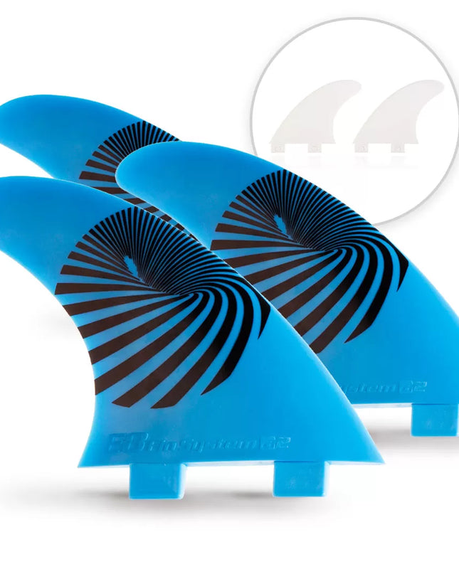 3 QUILLAS Surf Azul FCS + 2 Quillas Quad blancos de Fibra de Vidrio E8 FIN SYSTEM Talla: A2 M 65-80 Kg.