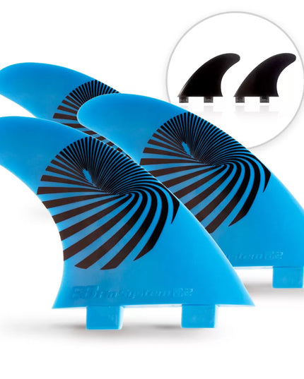 3 QUILLAS Surf Azul FCS + 2 Quillas Quad negros de Fibra de Vidrio E8 FIN SYSTEM Talla: A2 M 65-80 Kg.