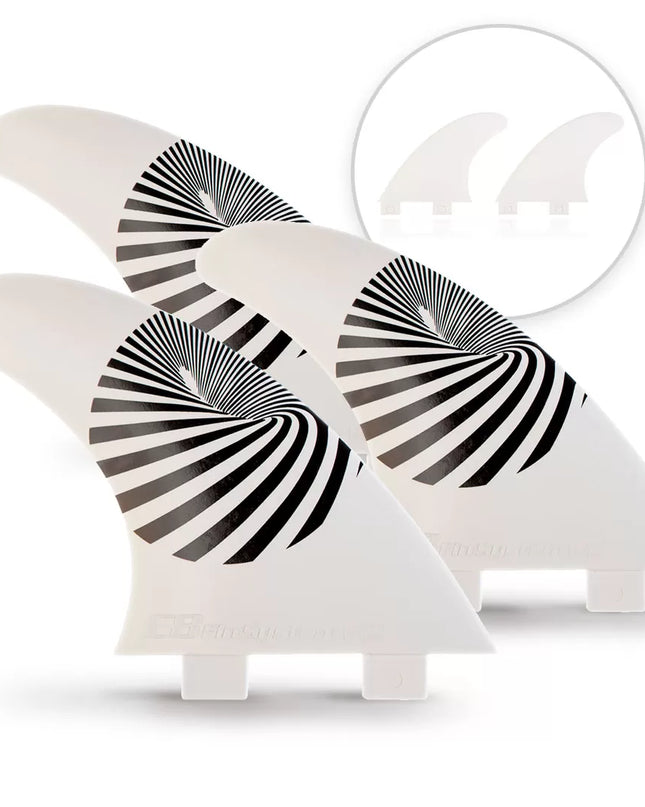 3 QUILLAS Surf Blanco FCS + 2 Estabilizadores Surf blancos de Fibra de Vidrio E8 FIN SYSTEM Talla: A1 L 75-90 Kg.