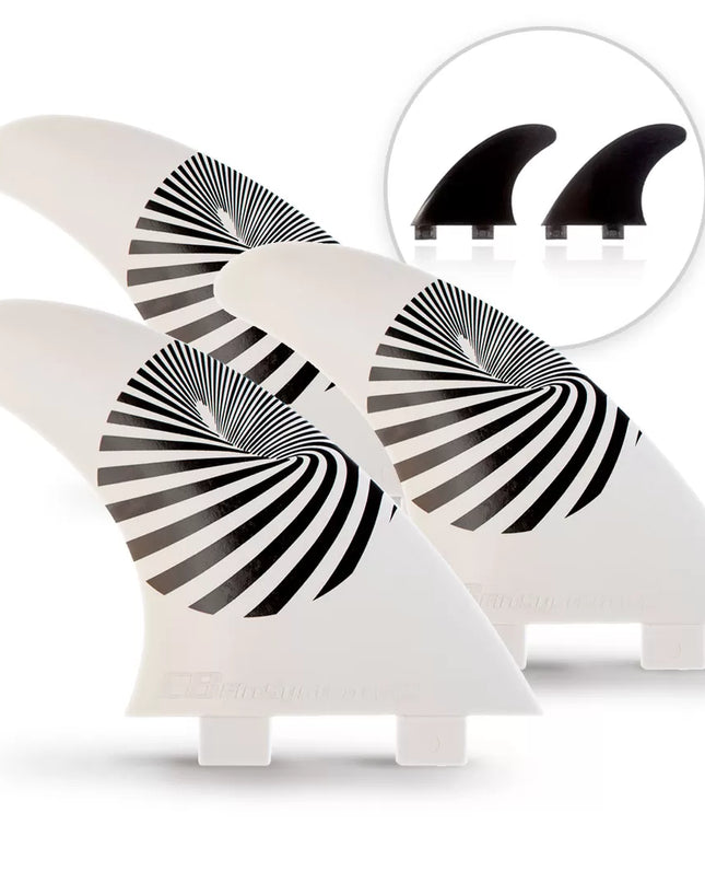 3 QUILLAS Surf Blanco FCS + 2 Quillas Quad negros de Fibra de Vidrio E8 FIN SYSTEM Talla: A2 M 65-80 Kg.
