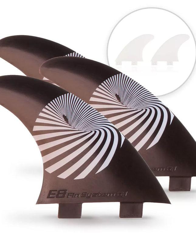 3 QUILLAS Surf + 2 Quillas Quad blancos de Fibra de Vidrio E8 FIN SYSTEM Talla: A2 M 65-80 Kg.
