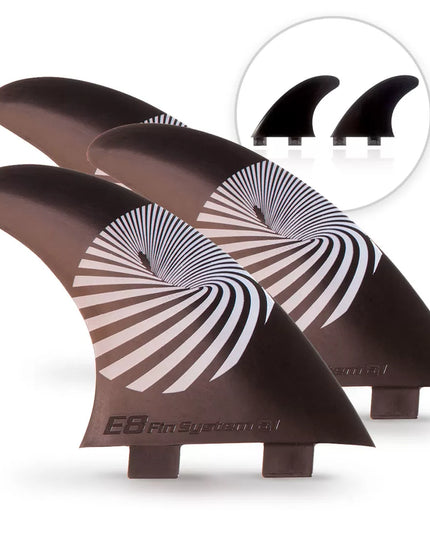 3 QUILLAS Surf Negro + 2 Quillas Quad de Fibra de Vidrio E8 FIN SYSTEM Talla: A2 M 65-80 Kg.