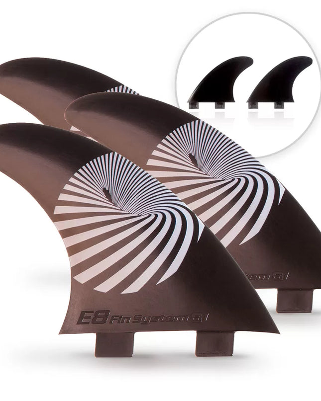 3 QUILLAS Surf Negro + 2 Quillas Quad de Fibra de Vidrio E8 FIN SYSTEM Talla: A2 M 65-80 Kg.