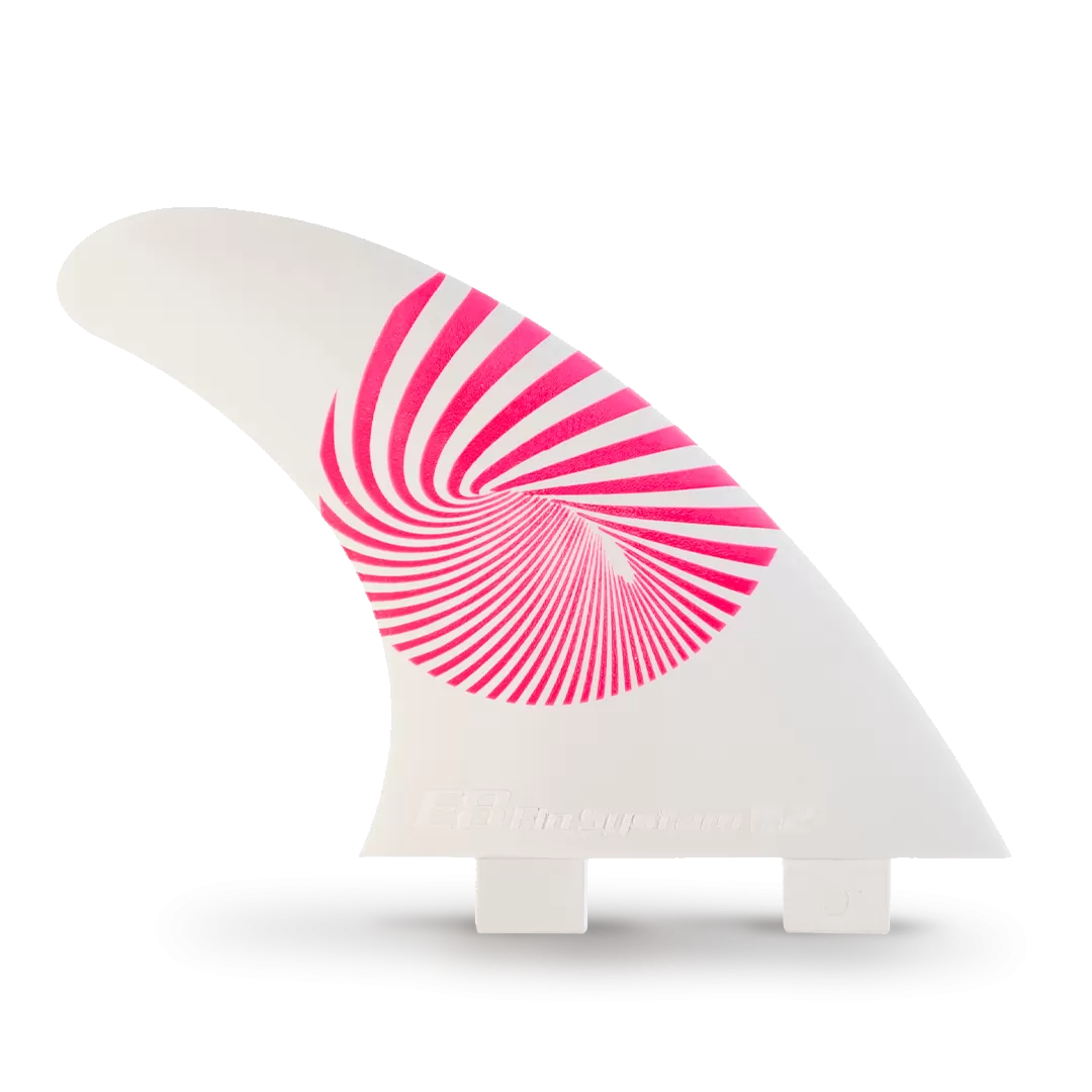 White and Pink Fiberglass Surf FINS FCS Compatible E8 FIN SYSTEM Size: A2 M 65-80 Kg.